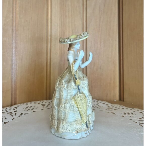 Vintage Porcelain Figurine Victorian Lady Stiff Lace Dress Hat Southern Belle - Picture 4 of 7